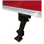 The front end of a red Fold Down Stabilizer Jacks.