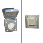 Two different images of a 30amp Motor Base Plug with Twist Lock Cord.