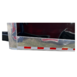 The side view of an enclosed trailer.